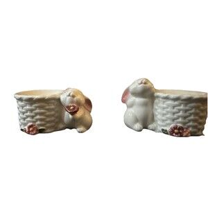 Rabbit Bunny Taper Candle Holder Set Vintage Avon Brazil Easter Spring Decor